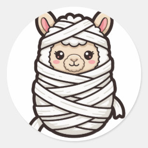 Mummy Llama Halloween Classic Round Sticker