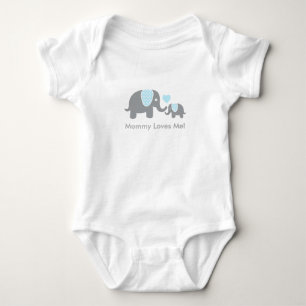 Mummy Loves Me Elephants in Blue and Grey Baby Bodysuit