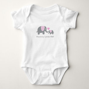 Mummy Loves Me Elephants in Pink and Grey Baby Bodysuit