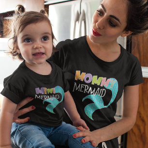 Mummy & Mini Mermaid Matching Parent Kid Black Toddler T-Shirt