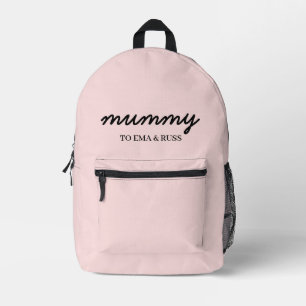 Mummy Modern Kids Names Blush Pink Design Printed Backpack