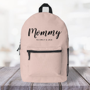 Mummy   Modern Mum Kids Names Blush Pink Printed Backpack