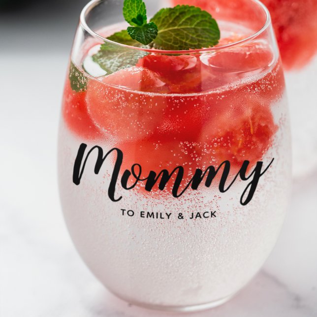 Mummy | Modern Mum Kids Names Mother's Day Stemless Wine Glass (Creator Uploaded)