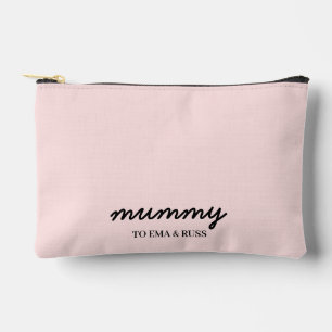 Mummy Modern Personalised Kids Names Blush Pink Accessory Pouch