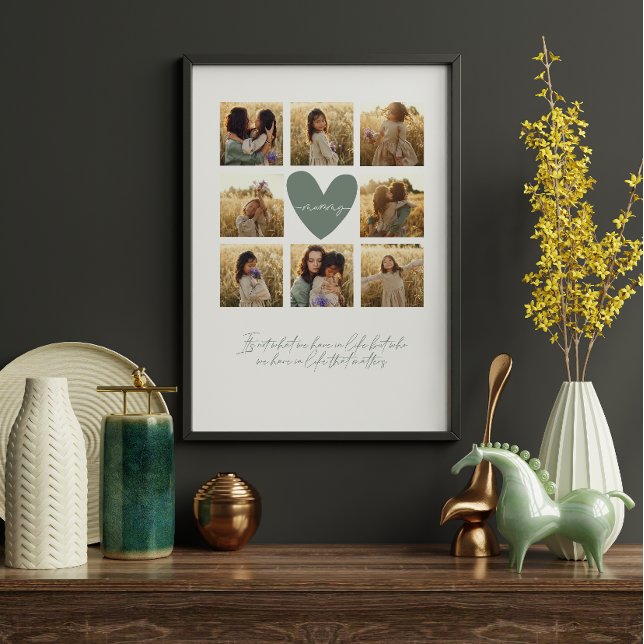 Mummy multi photo heart sage green quote elegant canvas print (Creator Uploaded)