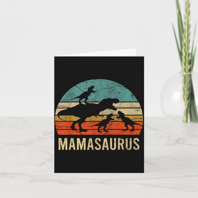 Mummy mum mama dinosaur funny 3 three kids card (Front)