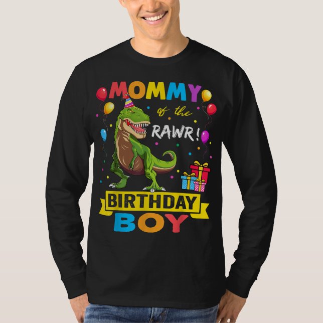 Mummy of the Birthday Boy Dinosaur Raptor Funny T-Shirt (Front)