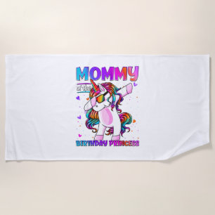 Mummy of the Birthday Princess Girl Dabbing Unicor Beach Towel