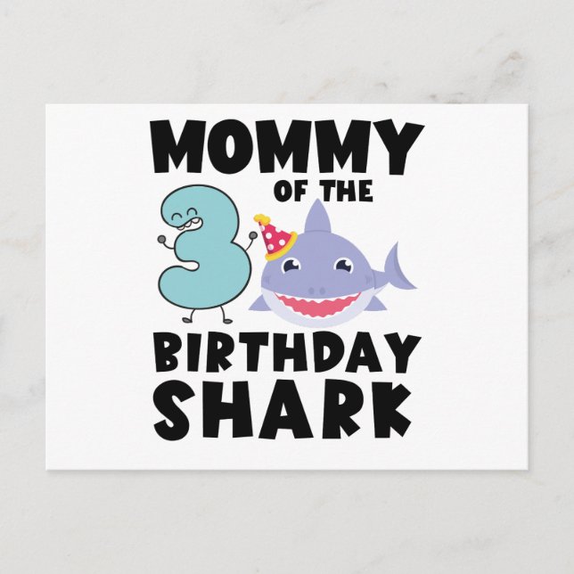 Mummy Of The Birthday Shark 3 years old Birthday Postcard (Front)