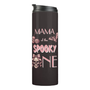 Mummy of the Spooky One Pink Skull and Bat Thermal Tumbler