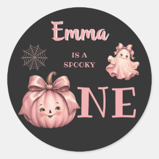 Mummy of the Spooky One Pinkoween Retro Ghost Classic Round Sticker