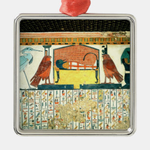 Mummy on a funeral bed with various divinities metal tree decoration