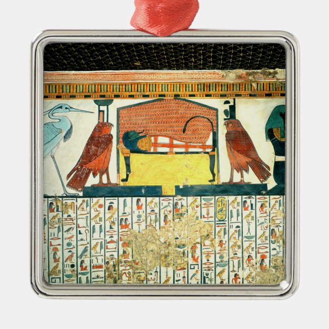 Mummy on a funeral bed with various divinities metal tree decoration (Front)