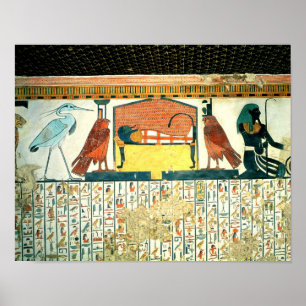 Mummy on a funeral bed with various divinities poster
