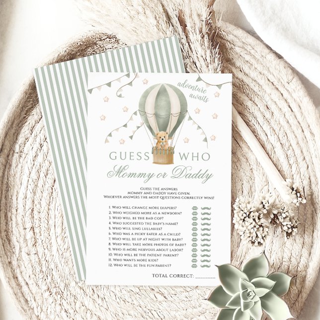 Mummy or Daddy Air Balloon Green Baby Shower Games (Creator Uploaded)