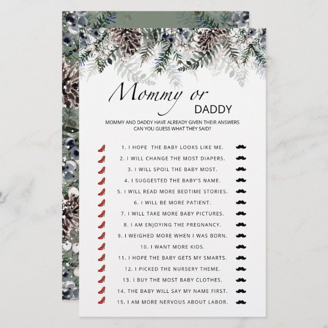 Mummy or daddy baby game (Front/Back)