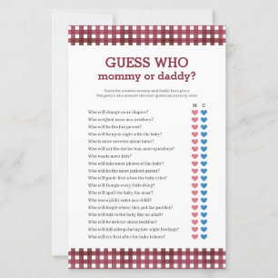 Mummy or Daddy Baby Shower Game Paper Sheet