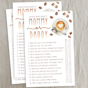 Mummy or Daddy Baby Shower Game Sheet