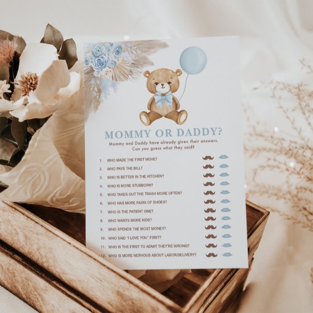 Mummy or Daddy Boho Bear Baby Shower Game Card (Creator Uploaded)