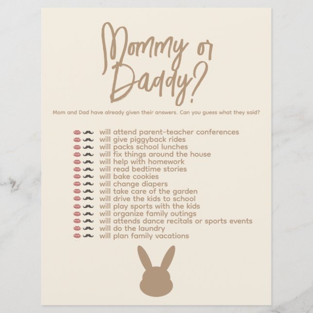 Mummy or Daddy Bunny Theme Game  (Front)