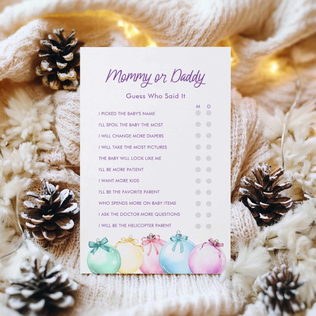 Mummy or Daddy Christmas Baby Shower (Mommy or Daddy Modern Christmas Girl baby Shower Game)