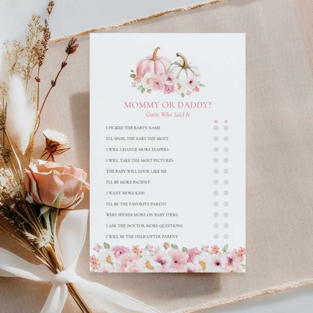 Mummy or Daddy Fall Girl Baby Shower Game (Mommy or Daddy - Pink Fall Baby Shower Game)