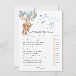 Mummy or Daddy Game Baby Shower Bear Balloons Invitation