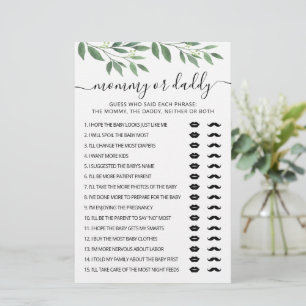 Mummy or Daddy game Baby Shower party Game card