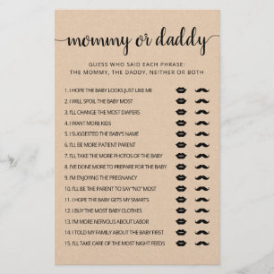 Mummy or Daddy game Baby Shower party Game card