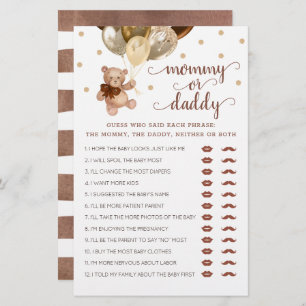 Mummy or Daddy Game Baby Shower Teddy Bear 