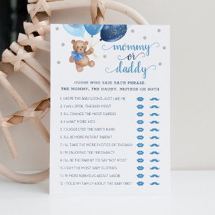 Mummy or Daddy Game Baby Shower Teddy Bear Card