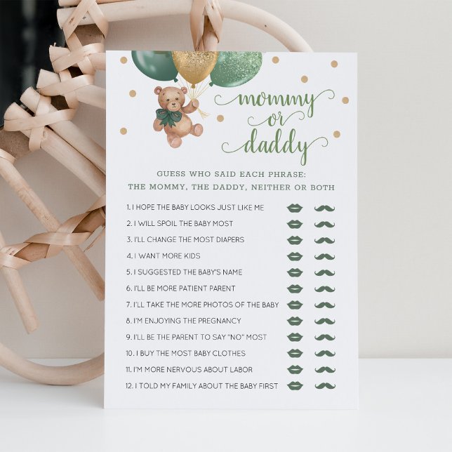 Mummy or Daddy Game Baby Shower Teddy Bear Card (Creator Uploaded)