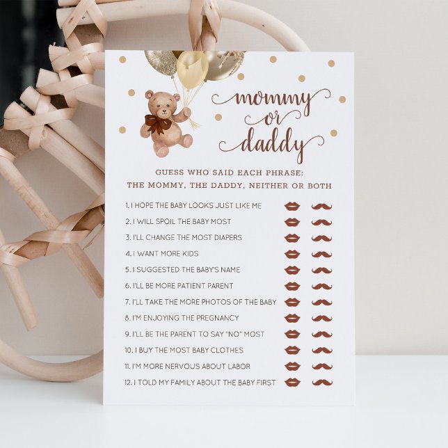Mummy or Daddy Game Baby Shower Teddy Bear Card (Creator Uploaded)