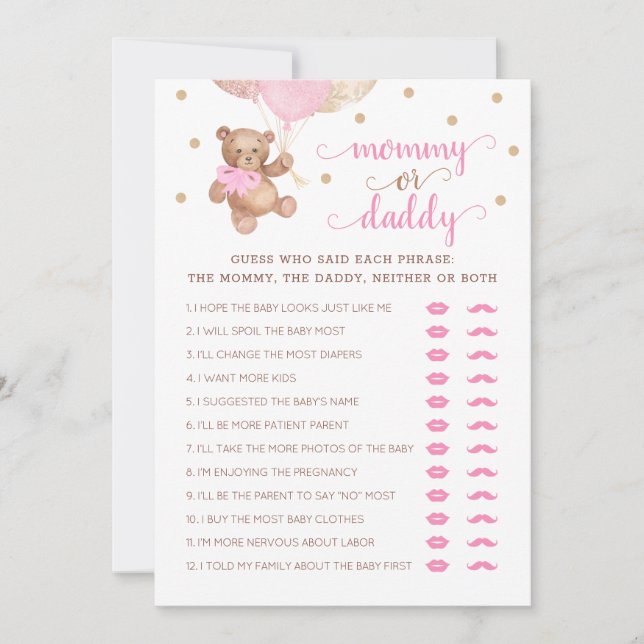 Mummy or Daddy Game Baby Shower Teddy Bear  Invitation (Front)
