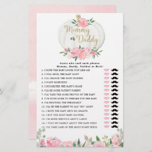 Mummy or Daddy game pink gold fall pumpkins