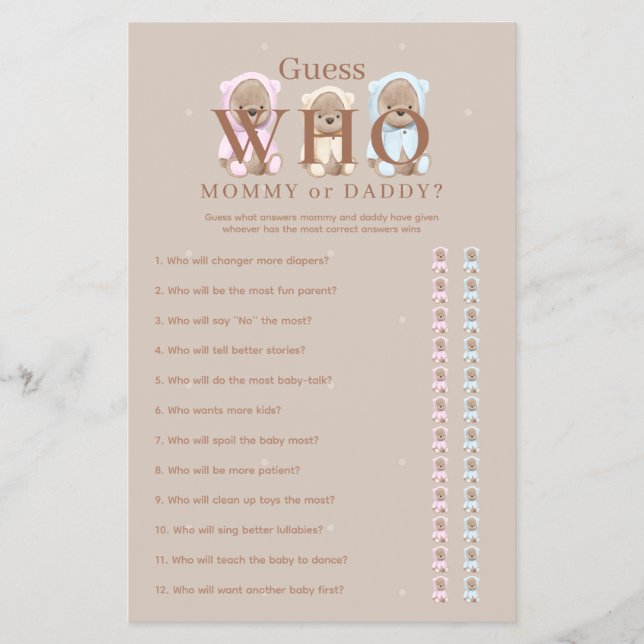 Mummy or Daddy Game We Can Bearly Wait Teddy Bear Flyer (Front)