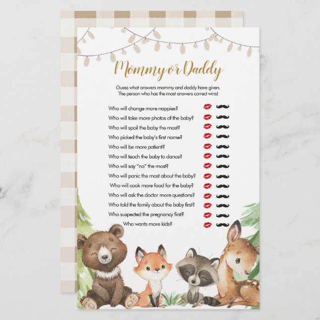 Mummy or Daddy Games Woodland Baby Shower (Front/Back)