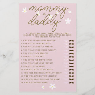 Mummy or Daddy Guess Baby Shower Game Daisies Pink Flyer
