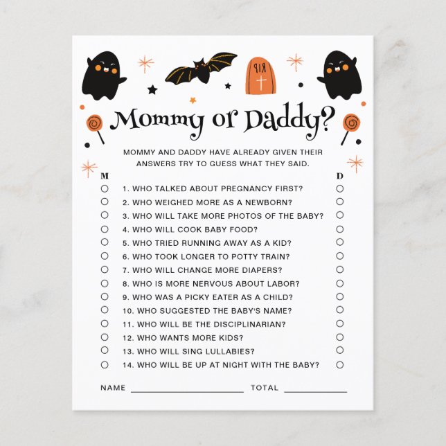 Mummy Or Daddy Halloween Baby Shower Game (Front)