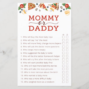 Mummy or Daddy Pizza Baby Shower Game Sheet