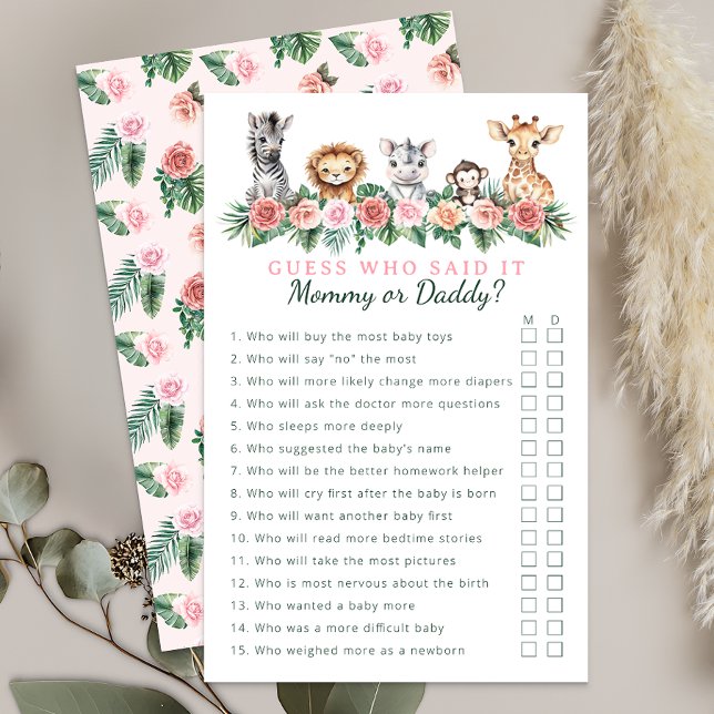 Mummy or Daddy Safari Baby Shower Game  (Fun Baby Shower Game Card)