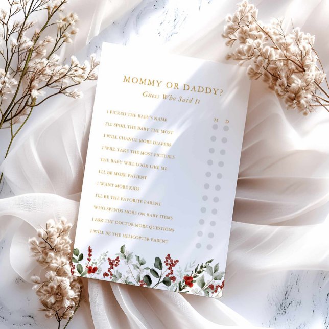 Mummy or Daddy Winter Baby Shower Game (Winter Baby Shower Mommy or Daddy Game Card)