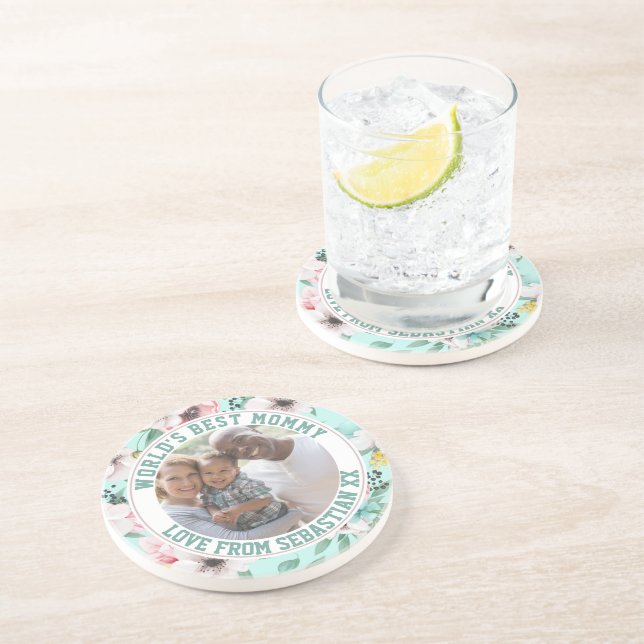  Mummy Personalised Photo Template Flower Pattern Coaster (Side)