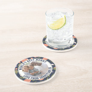 Mummy Personalised Photo Template Flower Pattern Coaster