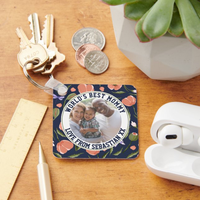  Mummy Personalised Photo Template Flower Pattern Key Ring (Desk)