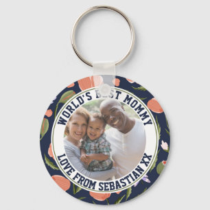 Mummy Personalised Photo Template Flower Pattern Key Ring