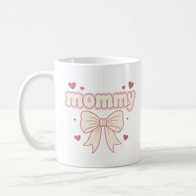 Mummy Pink Bow Hearts Cute Feminine Design Coffee Mug (Left)
