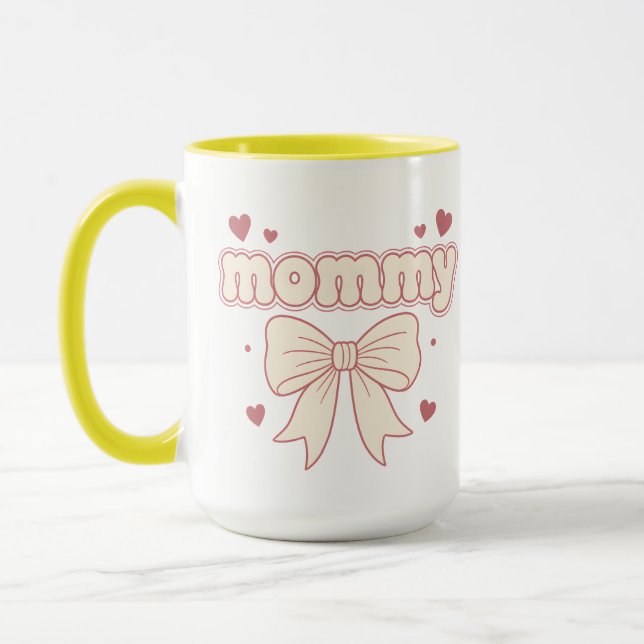 Mummy Pink Bow Hearts Cute Feminine Design Mug (Left)