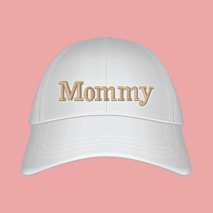 Mummy Preppy Off White Text Embroidered  Hat