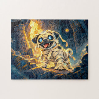 Mummy Pug Running Through Ancient Temple Jigsaw Puzzle